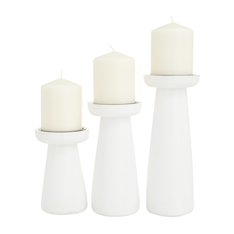 603057 CosmoLiving by Cosmopolitan White Wood Modern Candle Holder, 10",8", 6"