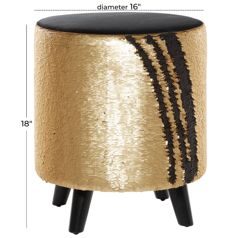 603103 Gold Black Gold Fabric And Wood Contemporary Stool 2