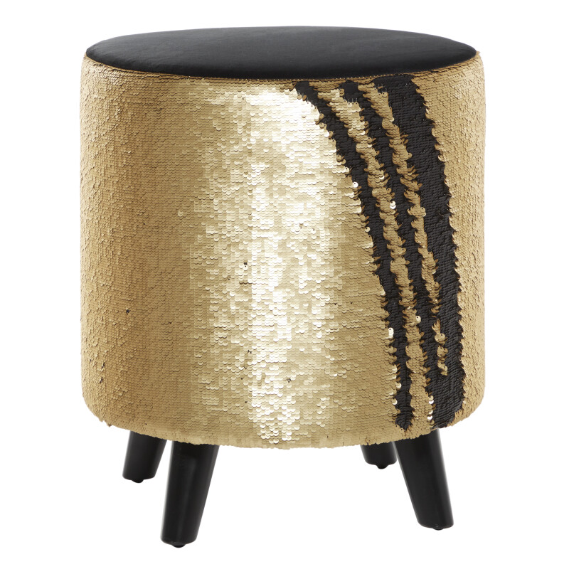 603103 Gold Fabric and Wood Contemporary Stool, 18" x 16" x 16"