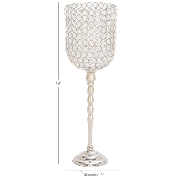 603139 Silver Clear Aluminum And Crystal Glam Candle Holder 1