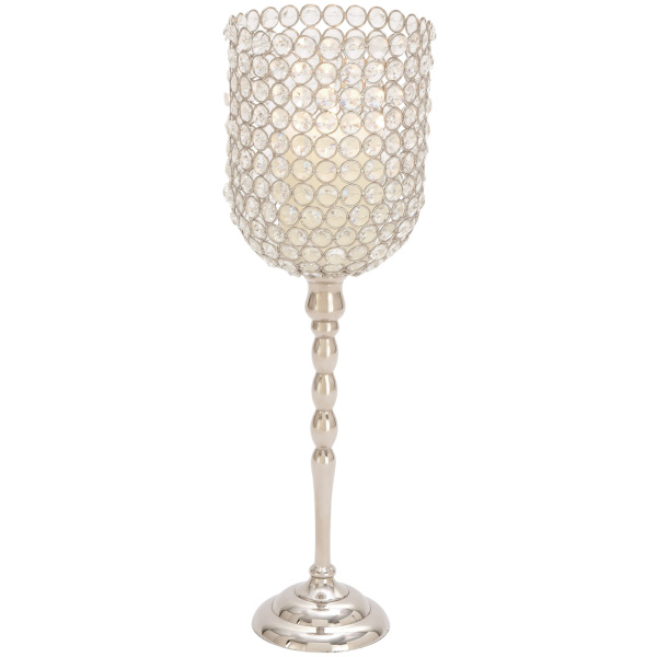 603139 Clear Aluminum and Crystal Glam Candle Holder, 19" x 6" x 6"