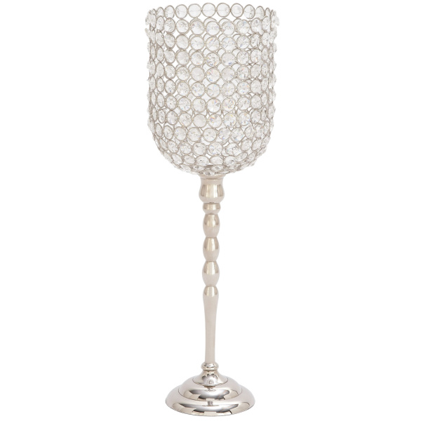 603139 Silver Clear Aluminum And Crystal Glam Candle Holder 4