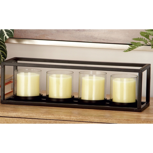 603142 Black Metal Contemporary Candlestick Holders, 5" x 18" x 5"