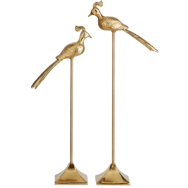 603174 Set of 2 Gold Aluminum Eclectic Bird Sculpture, 32", 28"