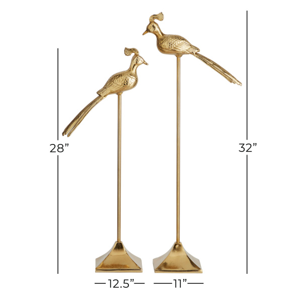 603174 Set Of 2 Gold Aluminum Eclectic Bird Sculpture