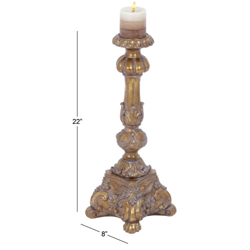 603234 Gold Polystone Rustic Candlestick Holders 2