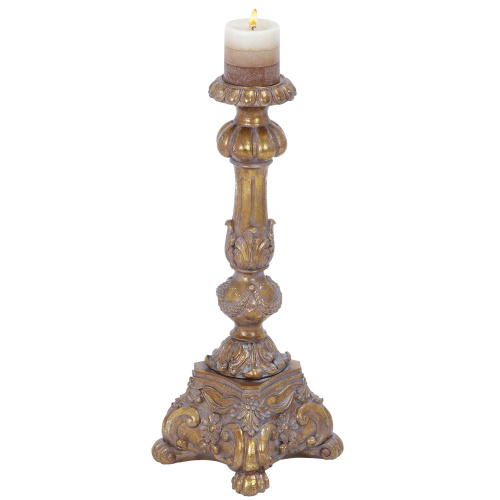 603234 Gold Polystone Rustic Candlestick Holders, 22" x 8" x 8"
