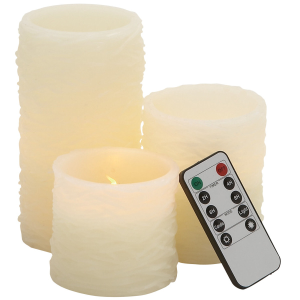 603235 Set of 3 Cream Traditional Resin Flameless Candle 643"