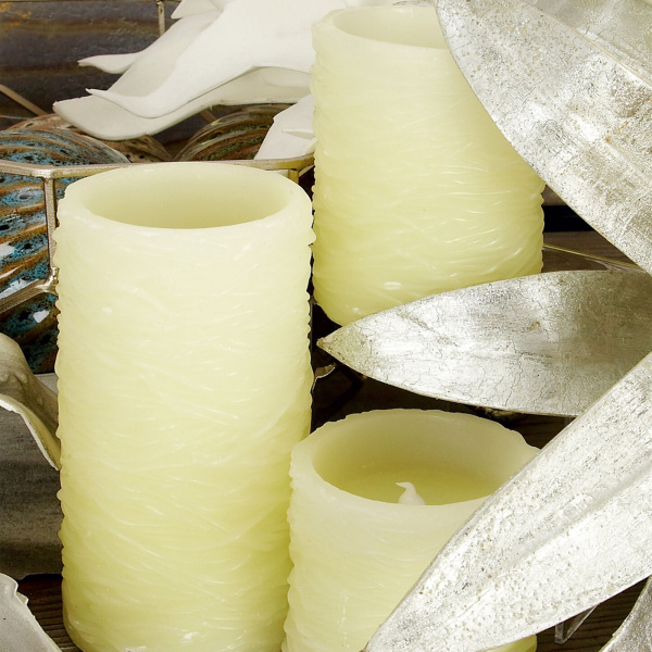 603235 Set of 3 Cream Traditional Resin Flameless Candle 643"
