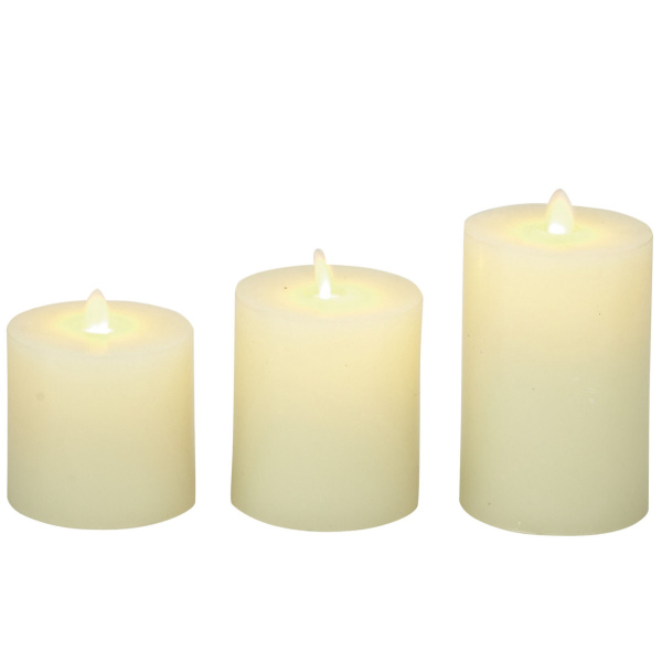 603236 Set of 3 White Traditional Wax Flameless Candles 3, 4, 5"