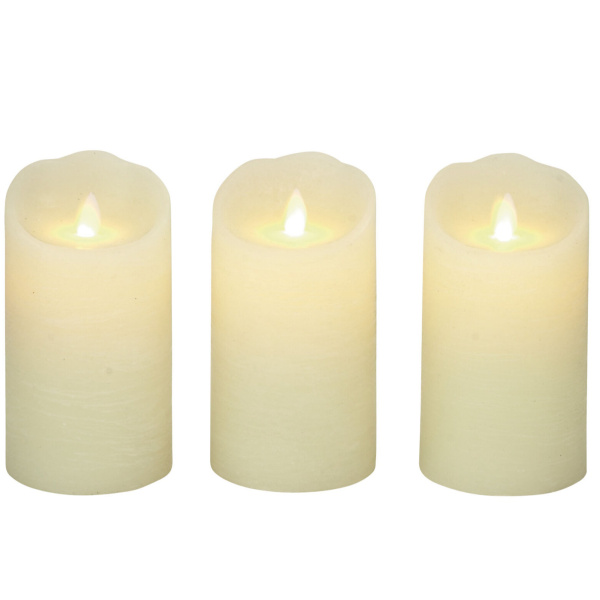 603237 Set of 3 Beige Traditional Wax Flameless Candles 3" x 6"