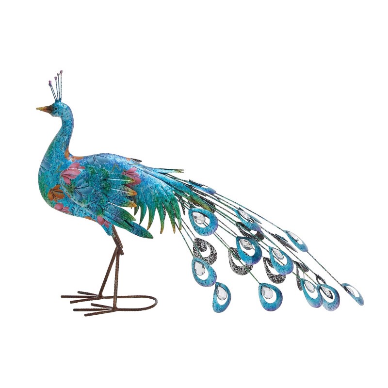603254 Turquoise Metal Eclectic Birds Garden Sculpture, 20" x 31" x 7"