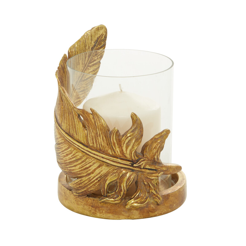 603265 Gold Glass Traditional Candlestick Holders, 7" x 5" x 5"