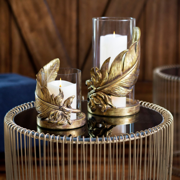 603266 Gold Glass Traditional Candlestick Holders, 10" x 6" x 6"