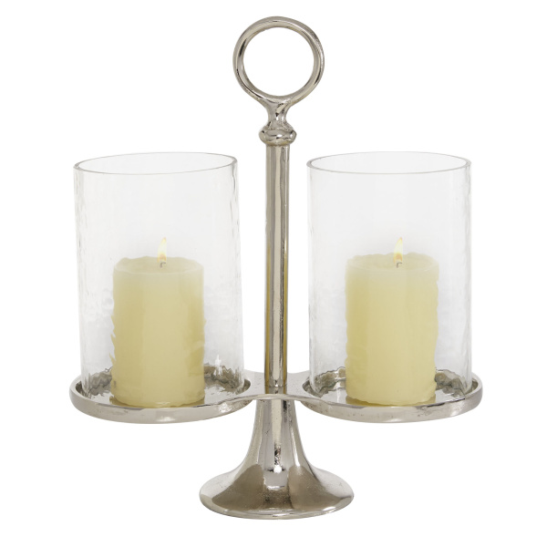 603280 Silver Aluminum Traditional Candle Holder Lantern, 14" x 12" x 6"