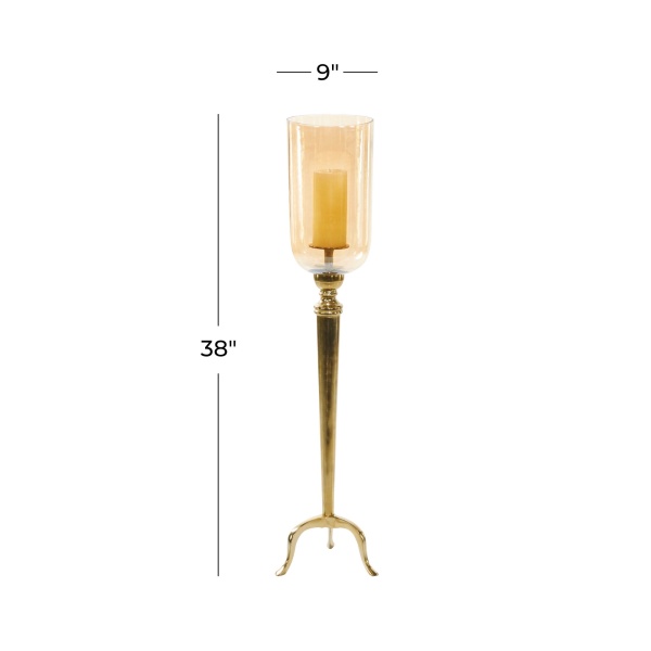 603289 Clear Gold Aluminum Traditional Hurricane Lamp 1