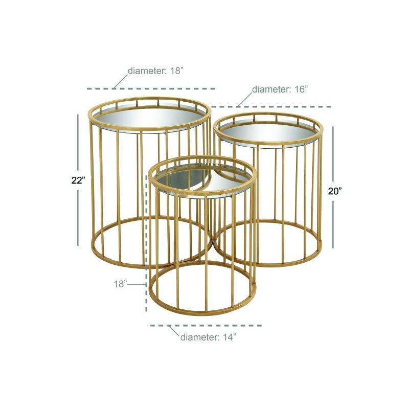 603314 Gold Set Of 3 Gold Metal Contemporary Accent Table 2