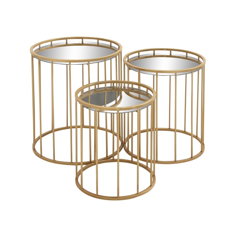 603314 Set of 3 Gold Metal Contemporary Accent Table, 22", 20", 18"
