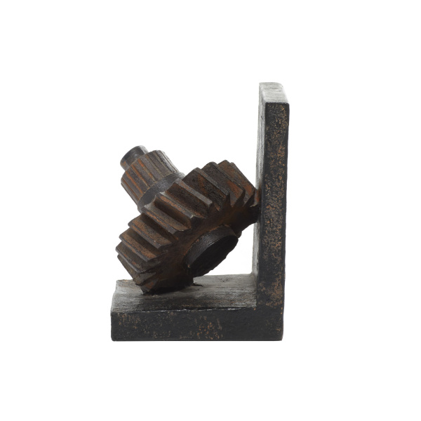 603322 Set Of 2 Brown Polystone Industrial Gear Bookends 2