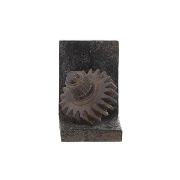603322 Set Of 2 Brown Polystone Industrial Gear Bookends 3
