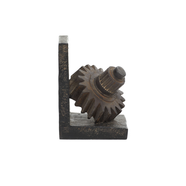 603322 Set Of 2 Brown Polystone Industrial Gear Bookends 5