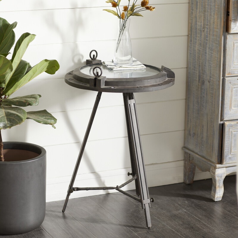 603355 Black Metal Industrial Accent Table 1