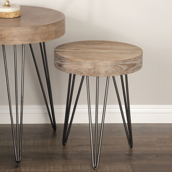 603418 Brown Wood and Metal Modern Accent Table, 19" x 16" x 16"