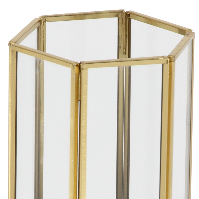 603492 Clear Cosmoliving By Cosmopolitan Set Of 3 Gold Glass Modern Lantern 3