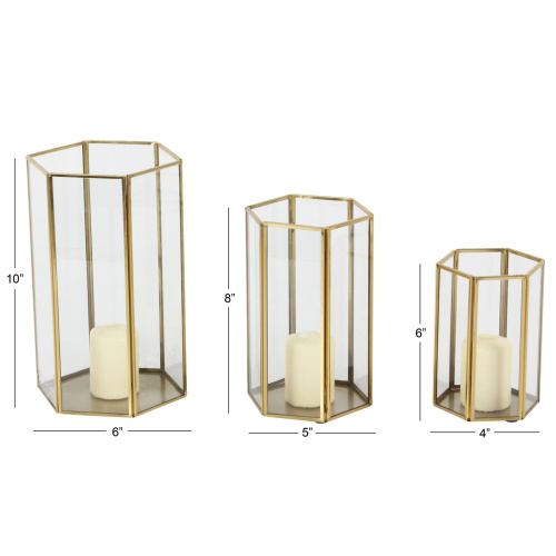 603492 Clear Cosmoliving By Cosmopolitan Set Of 3 Gold Glass Modern Lantern 4