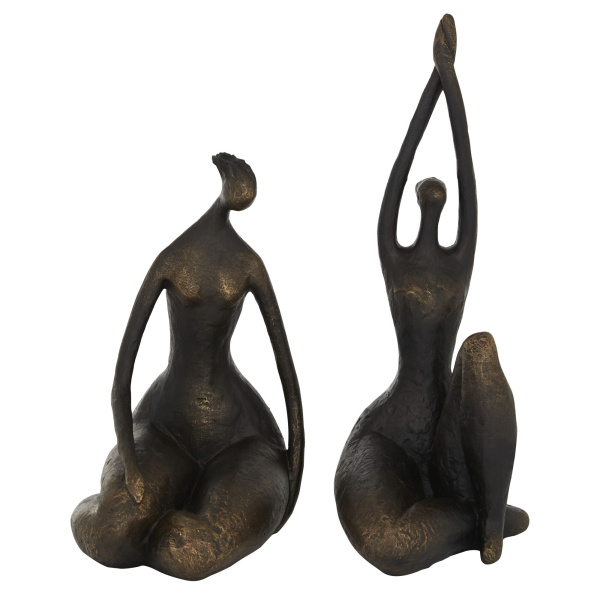 603603 Set of 2 Bronze Resin Traditional Yoga Sculpture, 8" x 16"
