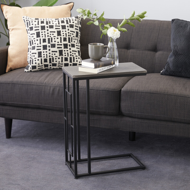 603622 Black Metal and Wood Contemporary Accent Table, 26" x 19" x 10"