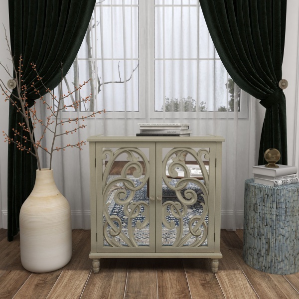 603657 Silver Gold Wood Glam Cabinet 2