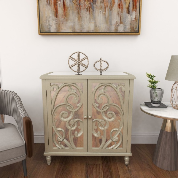 603657 Silver Gold Wood Glam Cabinet 3