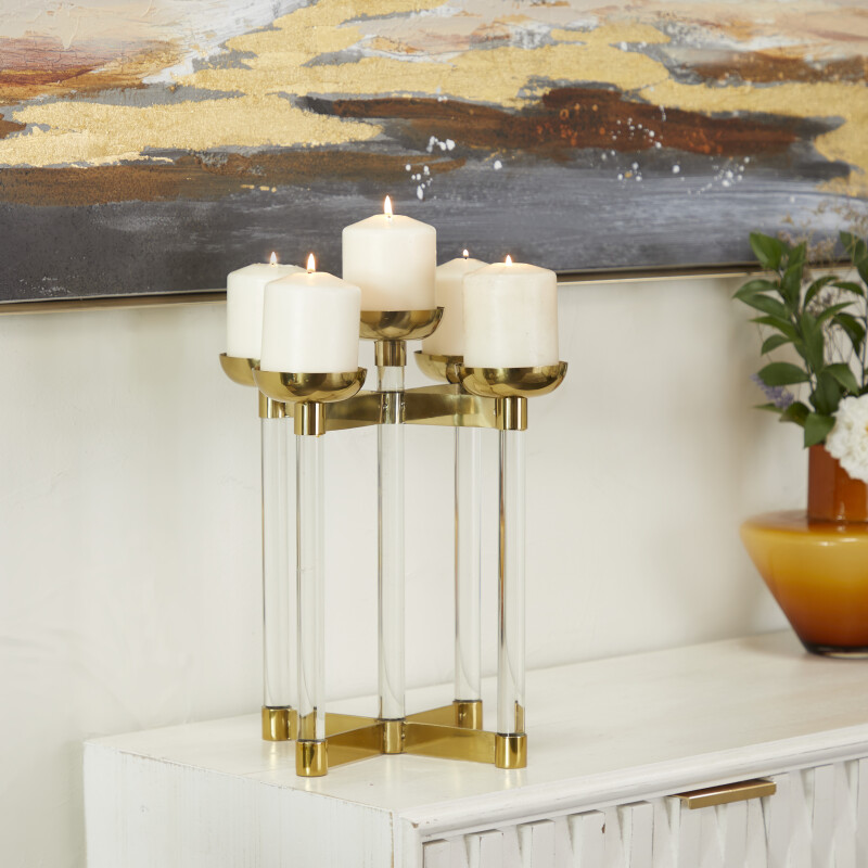 603684 The Novogratz Gold Stainless Steel Contemporary Candle Holder