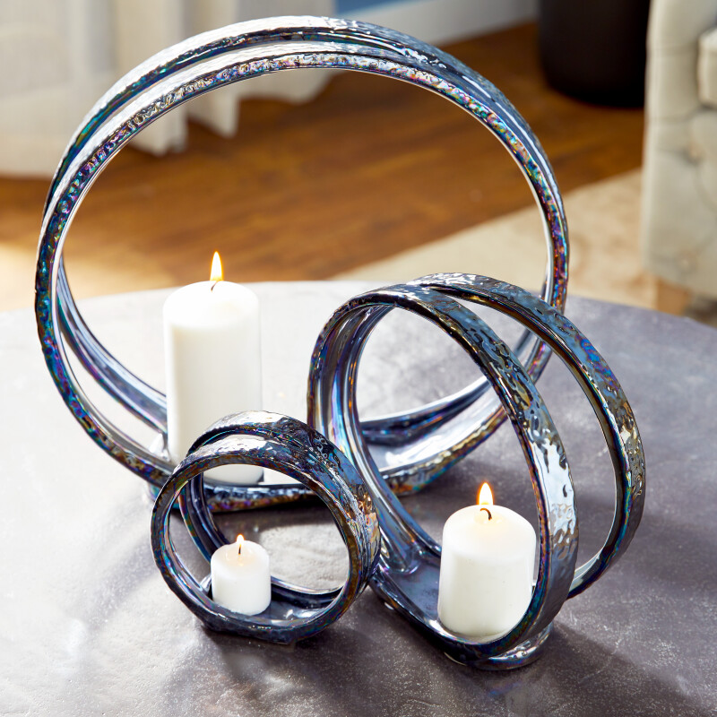 603769 Silver Ceramic Glam Candlestick Holders 2