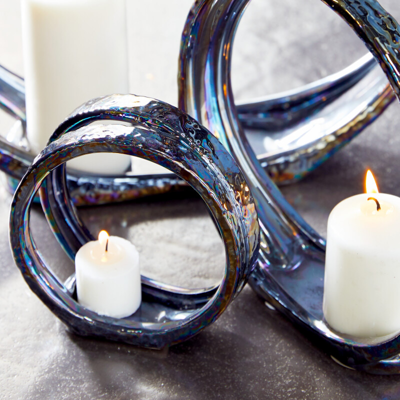 603769 Silver Ceramic Glam Candlestick Holders 6