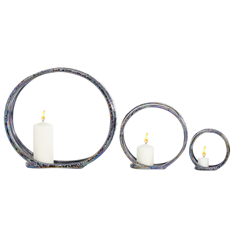 603769 Silver Ceramic Glam Candlestick Holders 8