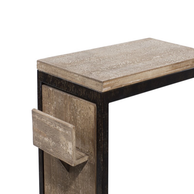603791 Brown Wood And Metal Industrial Accent Table 11