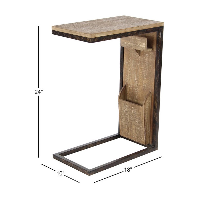 603791 Brown Wood And Metal Industrial Accent Table 12
