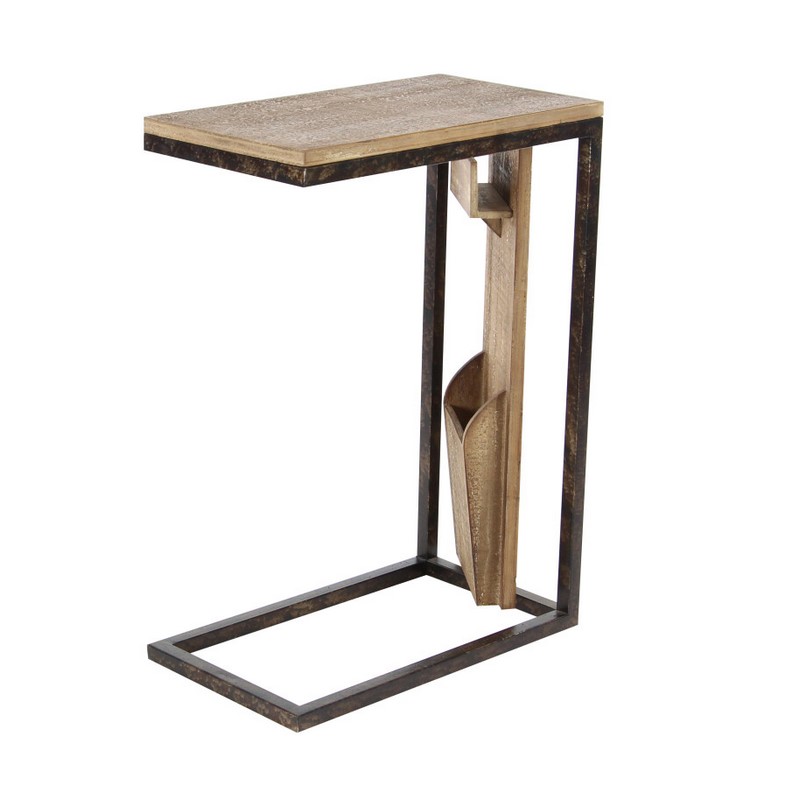 603791 Brown Wood And Metal Industrial Accent Table 3