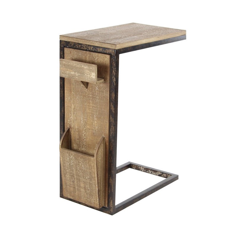 Brown Wood and Metal Industrial Accent Table, 24" x 18" x 10"