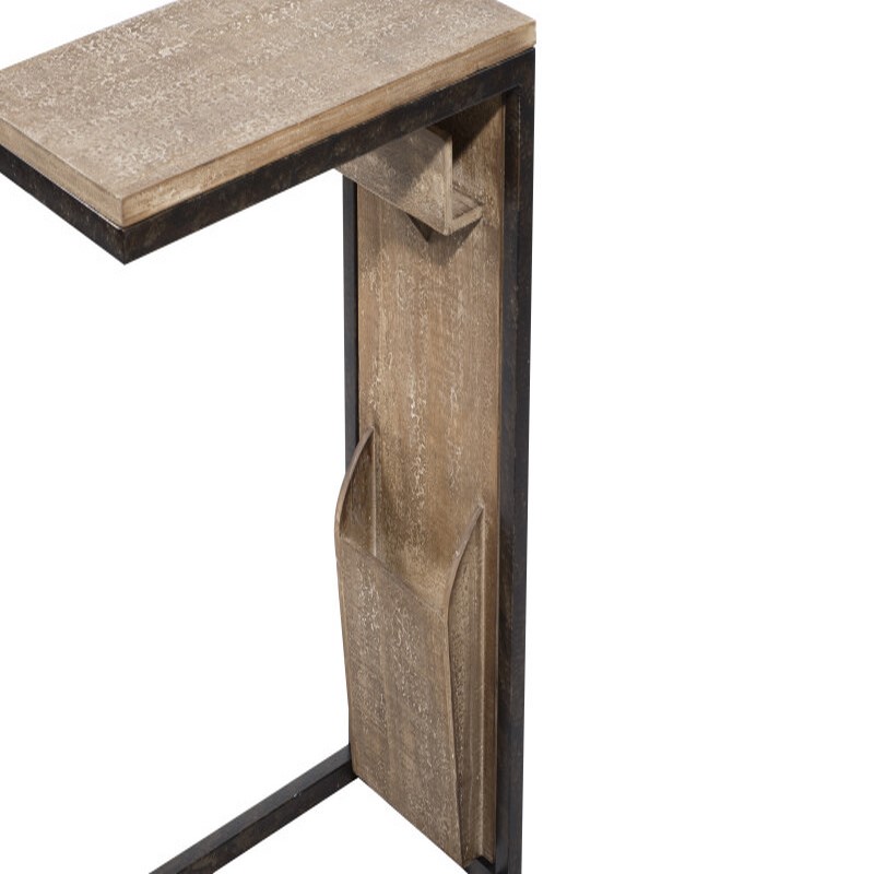 603791 Brown Wood And Metal Industrial Accent Table 8