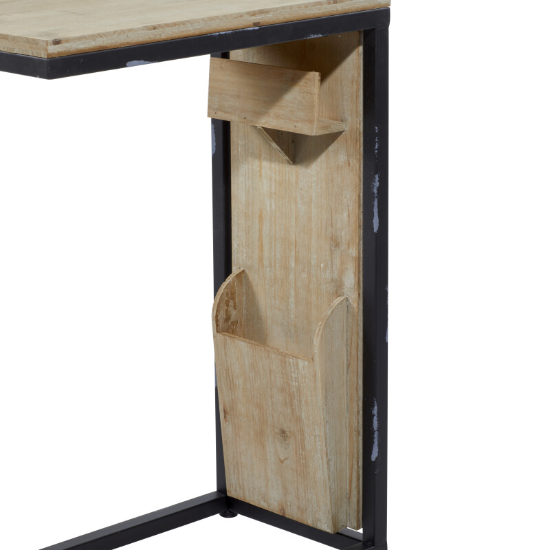 603792 Black Light Brown Wood And Metal Industrial Accent Table 3