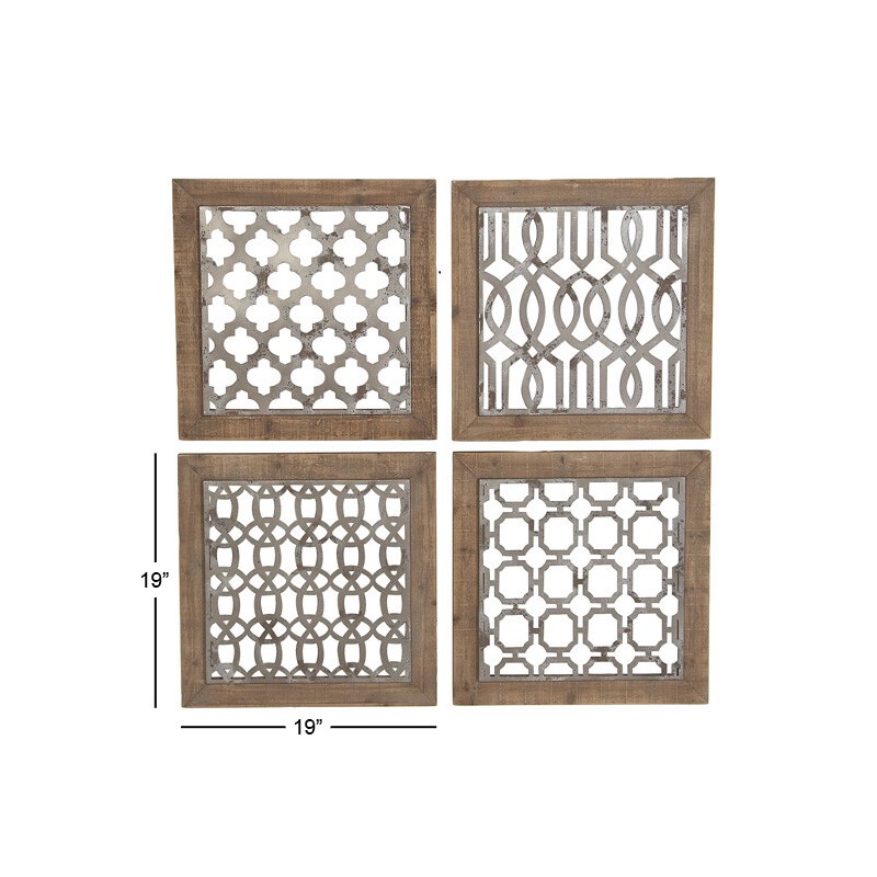 603799 Brown Black Set Of 4 Brown Wood Farmhouse Abstract Wall Decor 2
