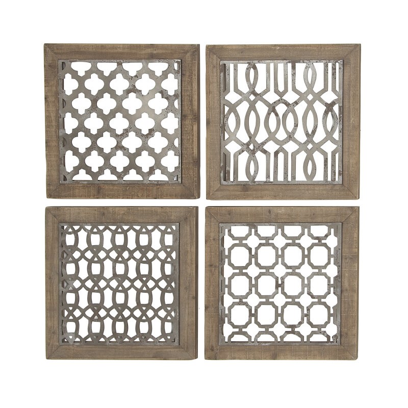 603799 Brown Black Set Of 4 Brown Wood Farmhouse Abstract Wall Decor 6