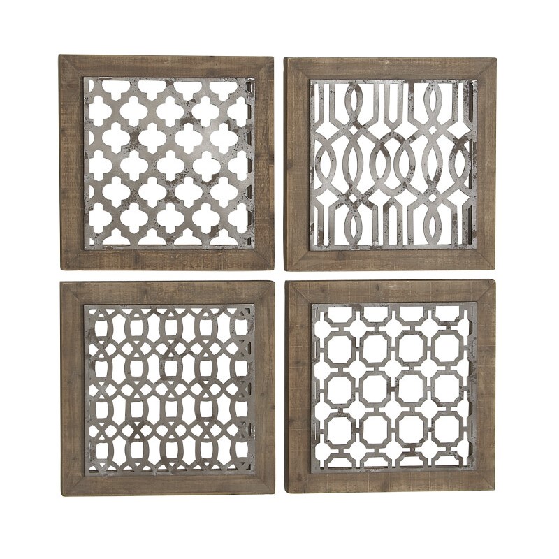 603799 Brown Black Set Of 4 Brown Wood Farmhouse Abstract Wall Decor 7