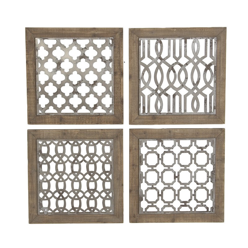 Set of 4 Brown Wood Farmhouse Abstract Wall Decor, 19" x 19"