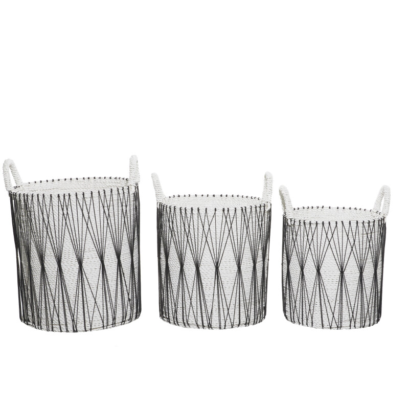 603810 Black Set Of 3 White Plastic Natural Storage Basket 6