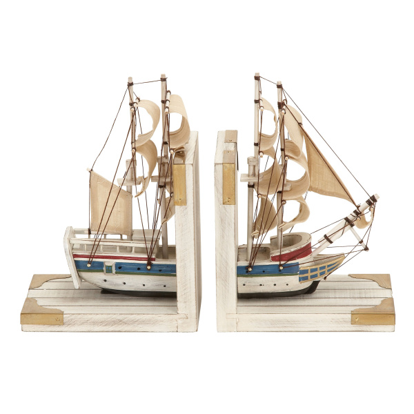 603818 Brown Set Of 2 White Wood Coastal Sailboat Bookends 11