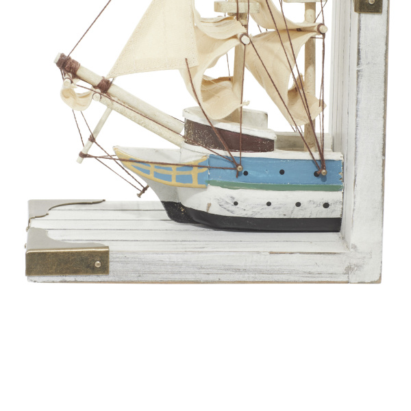 603818 Brown Set Of 2 White Wood Coastal Sailboat Bookends 2